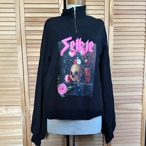 Selkie Black Sweatshirt Puff Sleeve with Skull Memento Mori 2X
